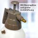 Sprühflasche mit grauem Sprühkopf und Messingdüse, mit einer großen Füllöffnung, auf Deutsch beschriftet: "Mit Messingdüse und großer Einfüllöffnung."