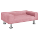 Rosa Samt-Haustiersofa mit erhöhten silbernen Metallbeinen, entworfen für kleine bis mittelgroße Haustiere.
