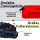 Bild eines Haustiertrainingsbeutels: roter "ST"-Beutel und blauer Beutel mit Anker-Muster. Text hebt Trainingsvorteile und Größe hervor.