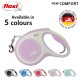 Flexi dog leash in lavender with a white handle, labeled "NEW COMFORT," available in 5 colors. Original flexi quality, made in Germany.