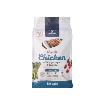Go Native grain-free cat food bag: Fresh Chicken with asparagus & tomato, Adult Cat, 80% meat content, Red Mills