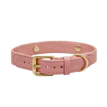 Rosa Haustierhalsband mit einer goldenen Schnalle und D-Ring, mit einem strukturierten Stoffdesign und verstellbaren Löchern für die Größe.