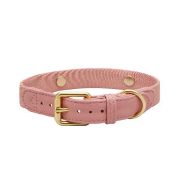 Rosa Haustierhalsband mit einer goldenen Schnalle und D-Ring, mit einem strukturierten Stoffdesign und verstellbaren Löchern für die Größe.