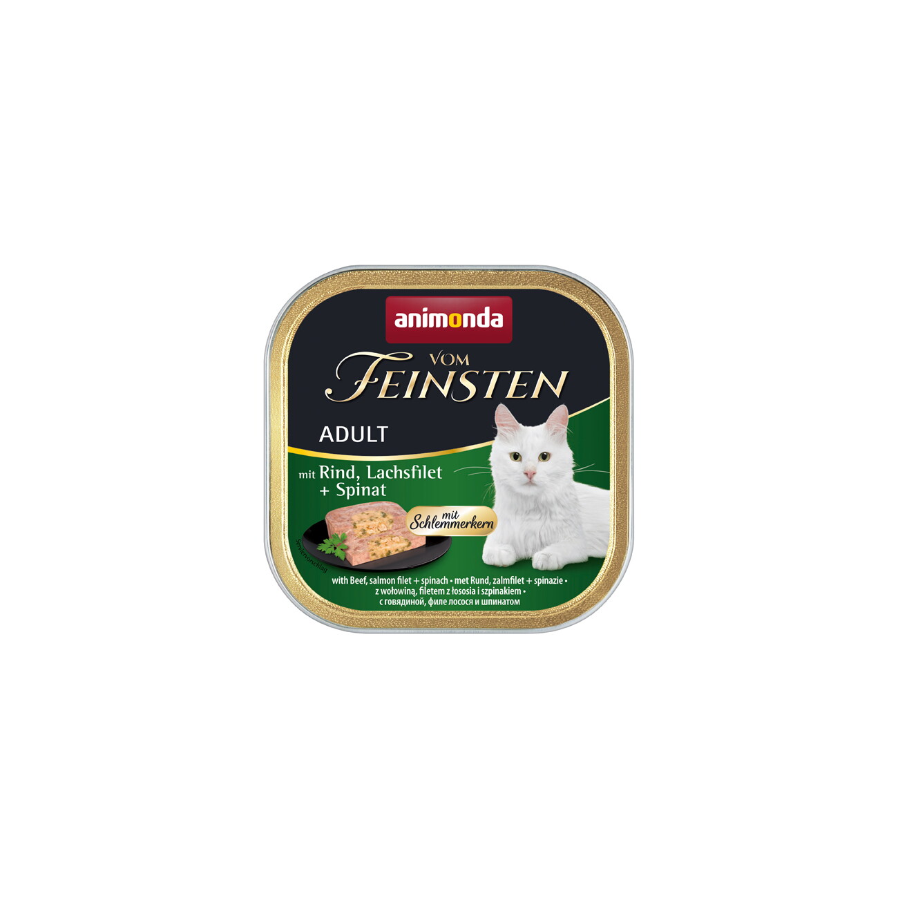 animonda Vom Feinsten Nassfutter Katze, Adult, mit Schlemmerkern Rind, Lachsfilet und Spinat 32x100 g