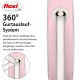 Flexi 360° Leinen-System in Pink, mit einem einziehbaren Kabel und Text, der das verwicklungsfreie Design und die Funktionalität hervorhebt.
