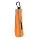Helle orangefarbene Tierabfallbeutelspender mit einem Karabinerclip, mit einem reflektierenden Streifen für Sichtbarkeit.