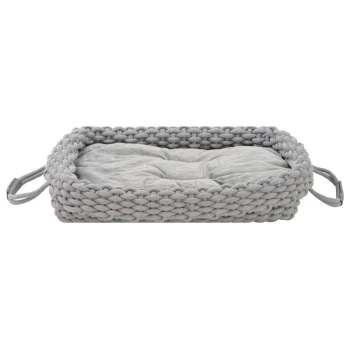 Kuschelbett Holly M Grau geflochtenes Haustierbett mit weichem, plüschigem Innenraum und zwei Griffen an den Seiten für einfaches Tragen.