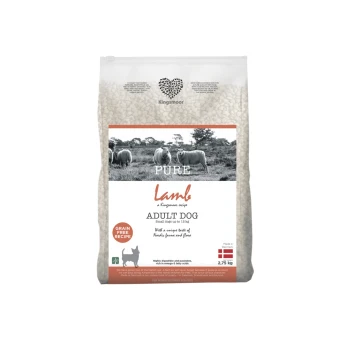 Ein 2,75 kg Beutel Kingsmoor Pure Lamb Hundefutter, gekennzeichnet mit "Getreidefreies Rezept" für kleine erwachsene Hunde bis 12 kg, mit Schafabbildung.