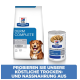 Hill's Prescription Diet Derm Complete Hundefutter, mit einer Tüte Trockenfutter und einer Dose Nassfutter, mit Text zur Förderung der Hautpflege und Nahrungsmittelunverträglichkeiten.