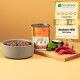 Eine Schüssel mit Haustierfutter steht neben einer Dose mit der Aufschrift "Wild" von FAVLY, die Zutaten wie Amaranth, Brokkoli und Linsen enthält, mit einer Bewertung von "SEHR GUT".
