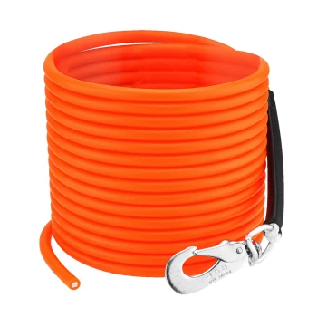 Hellorange gewundene lange Hundetrainingsleine mit Metallclip und schwarzem Griff.