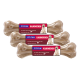 Drei Kaustangen beschriftet mit "FIT+FUN KAUKNOCHEN" mit einem Hundebild und mehrsprachigem Text: "Os à mâcher / Osso da masticare / Chew Bone."