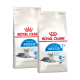 Zwei Beutel Royal Canin Katzenfutter mit der Aufschrift "Home Life INDOOR" für Katzen ab 7 Jahren, mit einer grauen getigerten Katze auf der Verpackung.