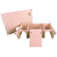 Holzspielhaus-Kit für Haustiere mit mehreren Fächern und offenem Dach, mit einer glatten Oberfläche und ausgeschnittenen Bögen.