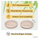 Zwei umweltfreundliche Futterschalen für Haustiere aus 50% Bambusöl, mit Text über ihr robustes, langlebiges Design und plastikfreier Verpackung.