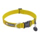 Ein leuchtend gelbes Hundehalsband mit einer stabilen Schnalle und einem Metall-D-Ring zur Befestigung der Leine, mit dem Logo 'RUFFWEAR'.
