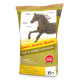 15 kg Sack Josera Kraut & Rüben Pferdefutter mit einer Pferdesilhouette aus Pellets; beschriftet mit "Getreidefrei" und "Premium-Mineralfutter."