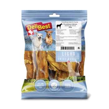 DeliBest Hundeleckereien-Paket mit Pferdesehnen, 200g. Wichtige Details: 76,3% Protein, glutenfrei, fettarm, Schweizer Qualität.