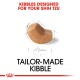 Kibble designed specifically for Shih Tzus, featuring a unique shape, with the text "Tailor-Made Kibble" prominently displayed.