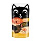 Een zak "Lucky Lou's Krunchy Krisps" kattensnoepjes met een speelse kattengezicht ontwerp, gelabeld "Huhn Chicken" en "Crunch, Crunch, Munch, Munch!"