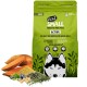 Grüne Tüte "eat SMALL Insects for Pets" Hundefutter mit der Aufschrift "ACTIVE," mit einer Husky-Illustration und Zutaten wie Süßkartoffeln und Heidelbeeren.