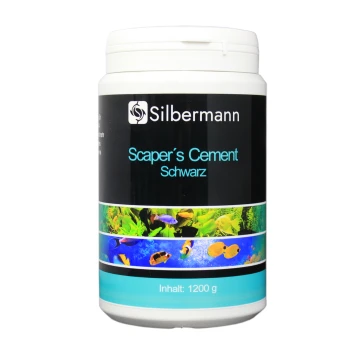 Behälter mit Silbermann Scaper's Cement in Schwarz, beschriftet mit "Scaper's Cement Schwarz", mit aquatischen Bildern und "Inhalt: 1200 g."