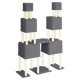 Moderner Katzenbaum in Grau und Creme, mit mehreren Plattformen und Säulen zum Klettern und Spielen.