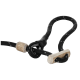 Schwarze geflochtene Hundeleine mit Holzgriff und Stopper, zum Gassigehen und zur Kontrolle von Haustieren.