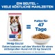Hill's Science Plan 14-kg Hundefuttersack neben einer Schüssel mit Trockenfutter, sichtbarer Text: 'Ein Beutel – Viele Köstliche Mahlzeiten' und 'Futter für 47 Tage'.