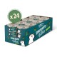 Eine Box mit 24 Dosen Lily's Kitchen Shredded Fillets Katzenfutter, mit einem Cartoon-Katzen- und grünen Blattdesign, beschriftet mit "Huhn & Muscheln."