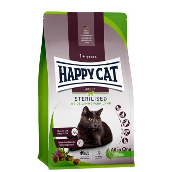 HAPPY CAT Supreme Trockenfutter Katze, Adult, Sterilised, Weide-Lamm 4 kg