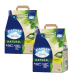 Deux sacs de 8L de litière pour chat CAT SAN Natural avec des designs bleu et vert, soulignant des ingrédients 100 % naturels et biodégradables.