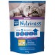 Eine Katzenfutterverpackung mit der Aufschrift 'Nutriness Senior', die eine Nahaufnahme einer grauen Katze zeigt und die Vorteile des 'Vital-5-Komplexes' sowie ein Gewicht von 800 g hervorhebt.