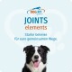 Schwarz-weißer Border Collie, der unter dem 'DOG FIT'-Logo lächelt, und großem Schriftzug 'JOINTS elements'.
