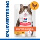 Hill's Science Plan kattenvoer verpakking met een kat die zijn lippen likt, gelabeld 'Perfecte Spijsvertering' met kip en een aanbeveling van een dierenarts.