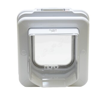 Cat Mate Katzenklappe, mit einer klaren Öffnung und einem eleganten grauen Design, ideal für den Zugang von Haustieren.