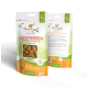 Verpackung von "Ich liebe meine Katze" Insekten-basierten Katzenleckereien mit Karotten, mit einem Fenster, das die Leckereien zeigt, und Text in Deutsch und Englisch.