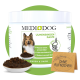 MediDog Ulmenrindenpaste für Hunde, mit einem lächelnden Collie, einer Schüssel mit Paste und einem Schild mit der Aufschrift "OHNE AUFKOCHEN" (kein Kochen erforderlich).