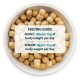 Bowl of pet food kibbles with a feeding guide overlay: "ADULT: 10g per 1kg of body weight per day; SENIOR: 8g per 1kg of body weight per day."
