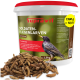 Supravit getrocknete Soldatenfliegenlarven (Soldaten‑Fliegenlarven), 1,5‑kg‑Dose, Haufen von Larven und Vogel auf dem Etikett.
