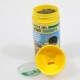 Contenant jaune de nourriture pour crevettes JBL Pro Novo avec des granulés visibles à l'intérieur, présentant un texte multilingue et une étiquette prébiotique.