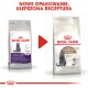 Dwie torby z karmą dla kotów Royal Canin oznaczone "Sterilised 12+" i "Senior Ageing 12+" z czerwoną strzałką pokazującą nową formułę i opakowanie.