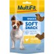 Colorful 70g pet snack package labeled "MultiFit Snacks Soft Snack" with a chicken flavor and multilingual text.