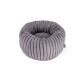 Runder, plüschiger Haustierbett in sanftem Grau mit gerippter Textur, entworfen für Komfort und Entspannung.