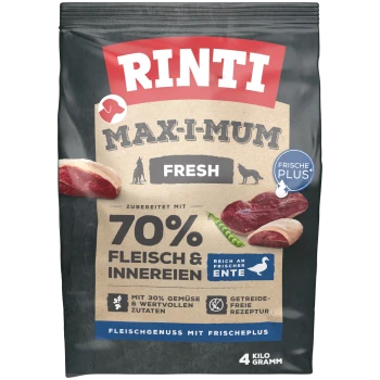 Rinti Max-I-Mum Frischfutter für Hunde, mit 70 % Fleisch und Innereien, 30 % Gemüse, rezeptfrei, 4 kg Gewicht.