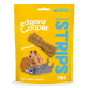 Verpackung der Edgard Cooper Snuggle Up Strips mit zwei Streifen, verspieltem Hund und Katze sowie dem Text "Mmmeaty" und "FRISCHER PUTENFLEISCH, JA WIRKLICH."