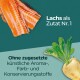 Bild von Lachsfilets mit dem Text 'Lachs als Zutat Nr. 1' und 'Ohne zugesetzte künstliche Aroma-, Farb- und Konservierungsstoffe.'