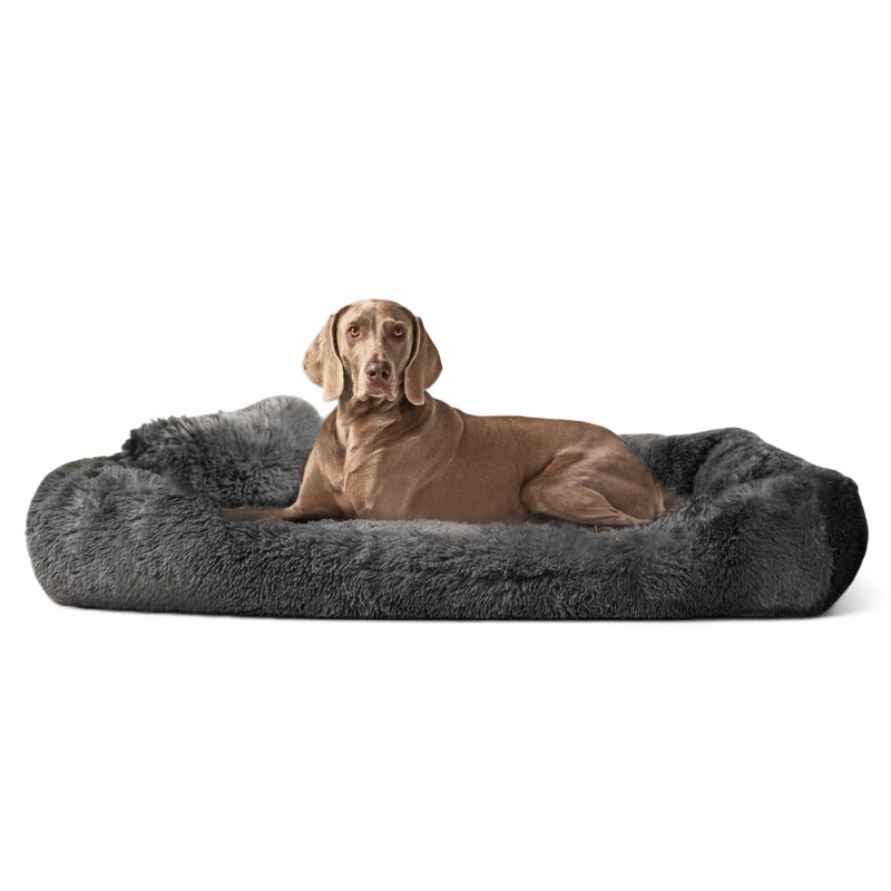 Tierlando PEDRO - Orthopädisches Hundebett mit kuscheligem Langflor schwarz/ graphit 1,6 m, 22 cm, 1,1 m