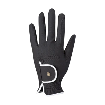 Schwarze Haustierpflegehandschuh mit strukturierter Oberfläche und weißem Rand, mit einem kleinen Logo im Handgelenkbereich.