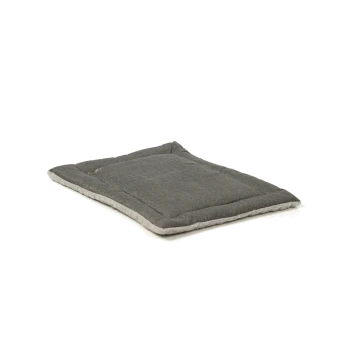 Graues Haustierbett mit einem gesteppten Design und einem weichen, hellgrauen Rand, geeignet für Hunde oder Katzen.